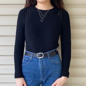 Black knit crew-neck sweater